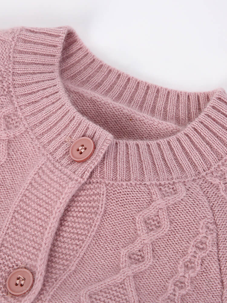 Kids Cable Knit Pink Cashmere Cardigan with Contrast Ruffle
